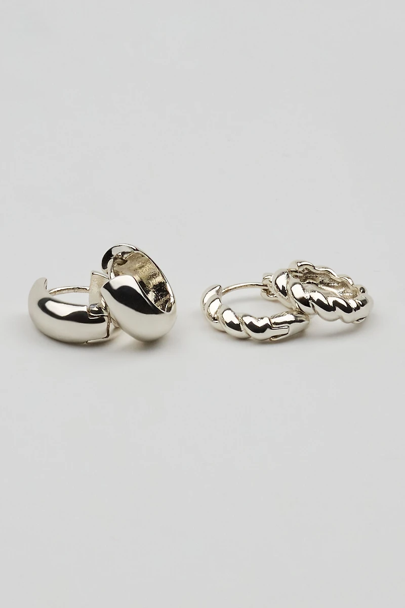 2 Pack Twisted & Smooth Huggy Earrings