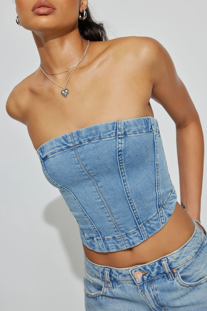 Denim Seamed Tube Top