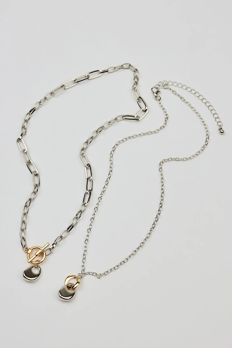 Set of 2 Mini Hammered Oval Necklaces