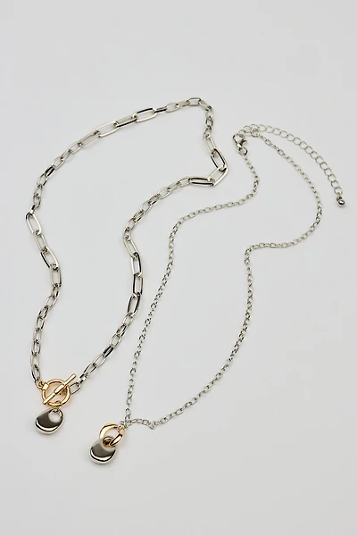 Set of 2 Mini Hammered Oval Necklaces