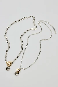 Set of 2 Mini Hammered Oval Necklaces