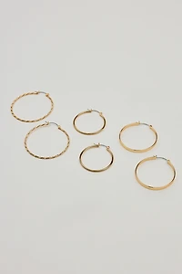 3 Pack Smooth & Textured Hoop Earrings