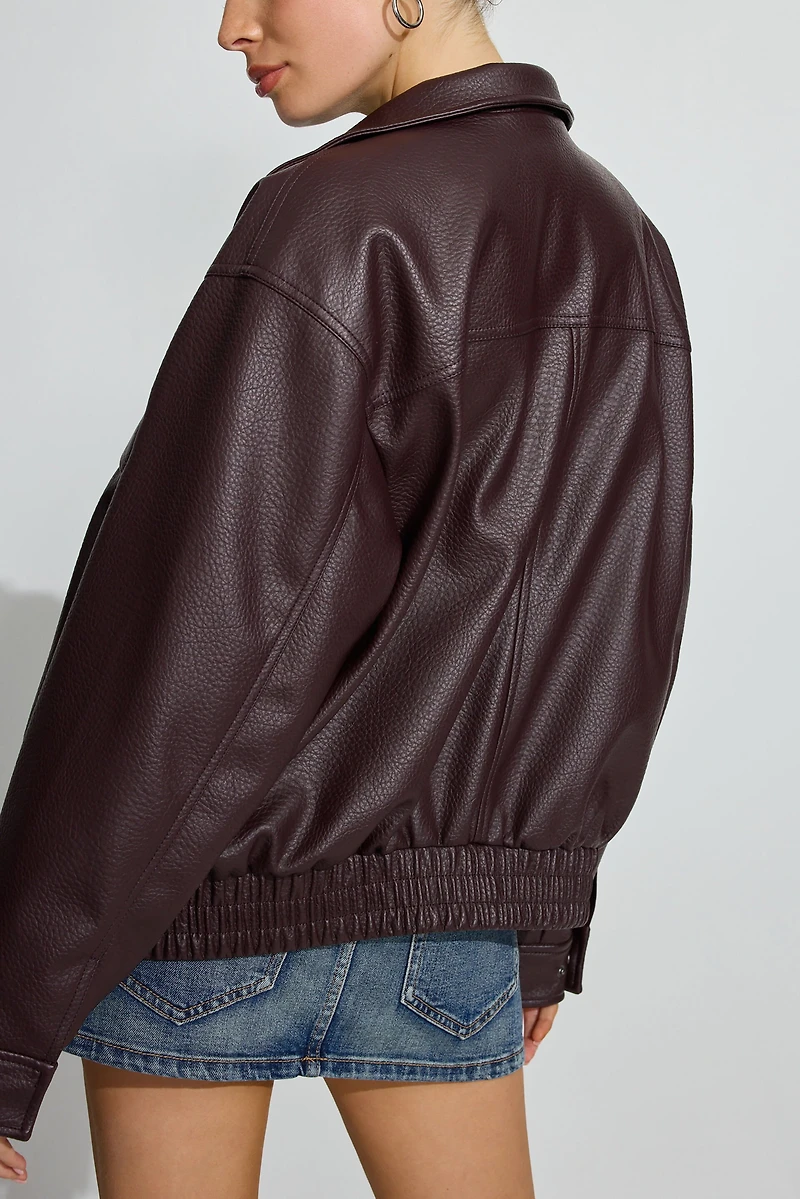 Oversized Faux Leather Bomber