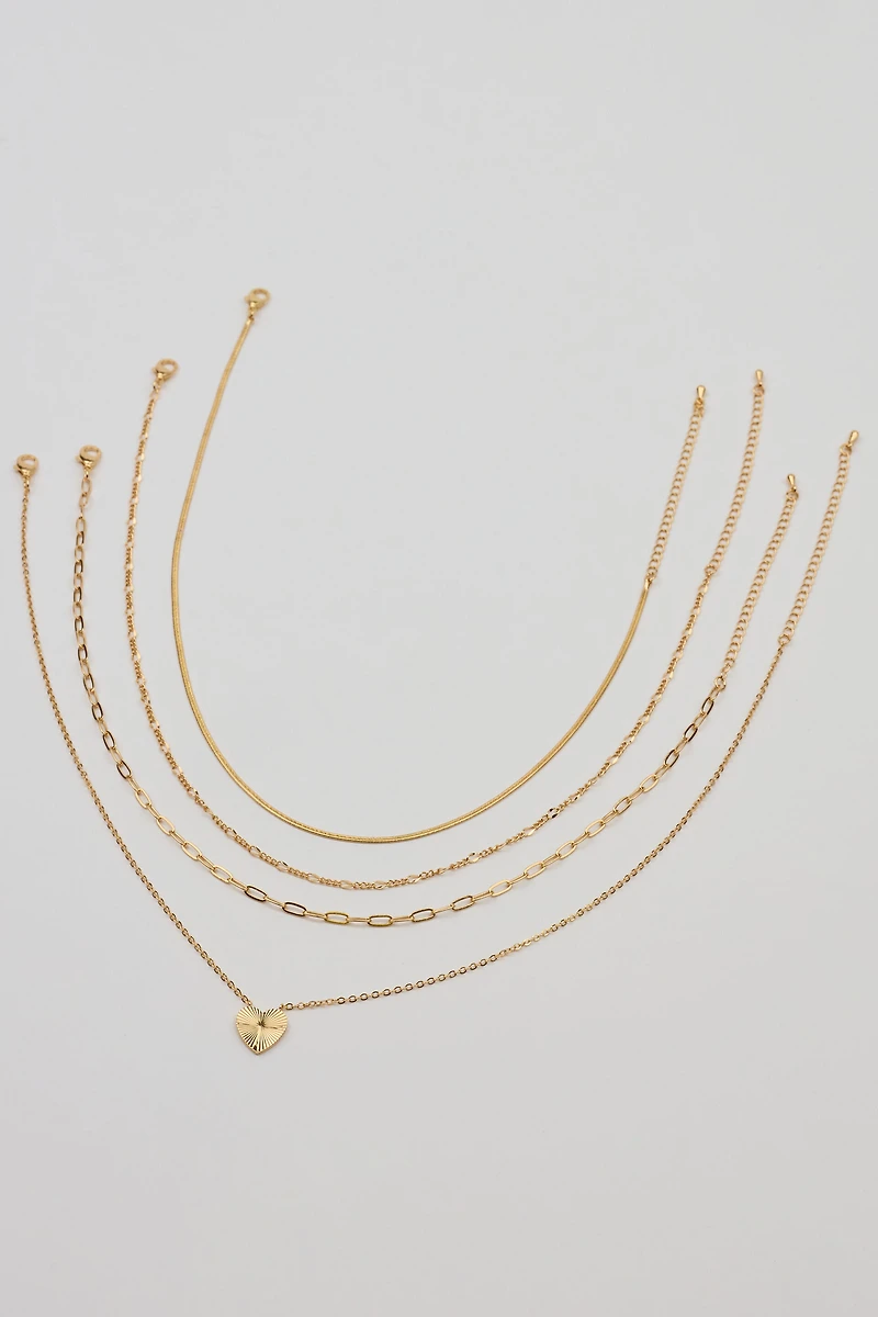 Set of 4 Heart & Chain Necklaces