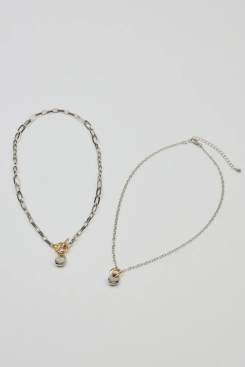 Set of 2 Mini Hammered Oval Necklaces