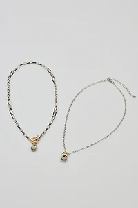 Set of 2 Mini Hammered Oval Necklaces