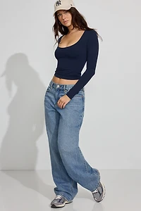 Haut à col échancré et manches longues Sleek