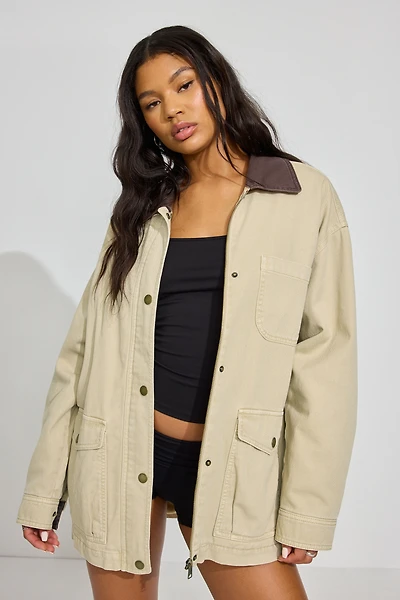 Blouson de campagne long en twill