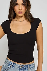 Scoop Neck Cap Sleeve T-Shirt