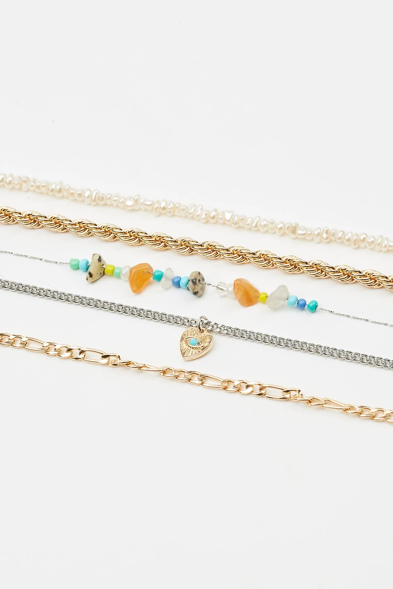 Ensemble de 5 colliers cailloux et perles