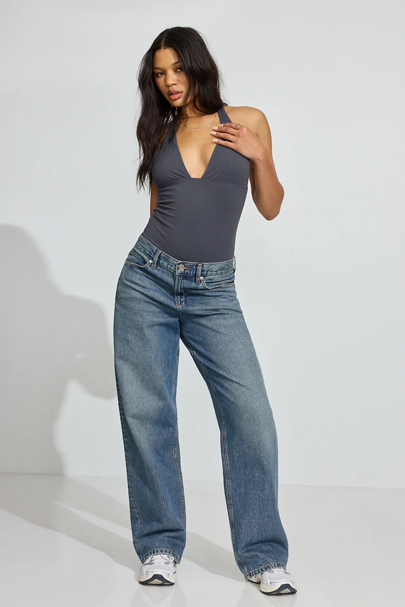 Sleek Plunge Halter Bodysuit