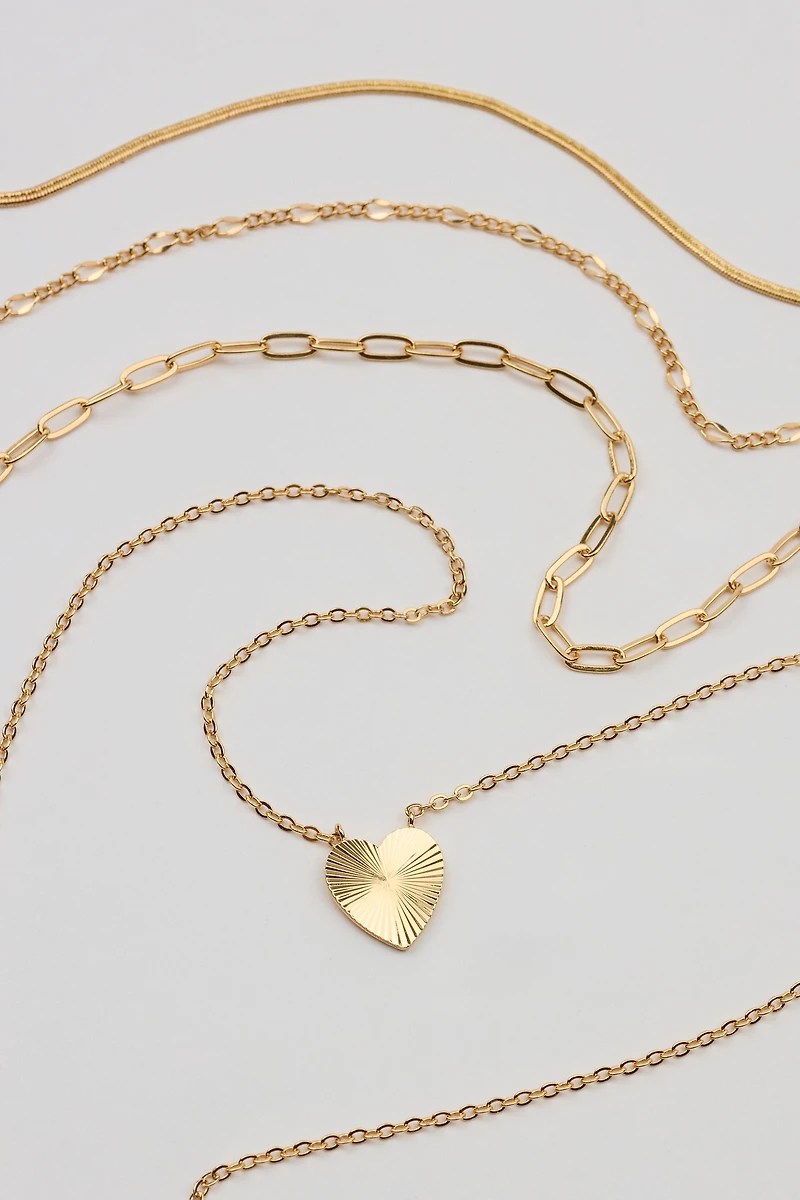 Set of 4 Heart & Chain Necklaces