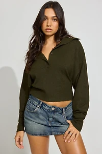 Long Sleeve Spongy Henley Sweater