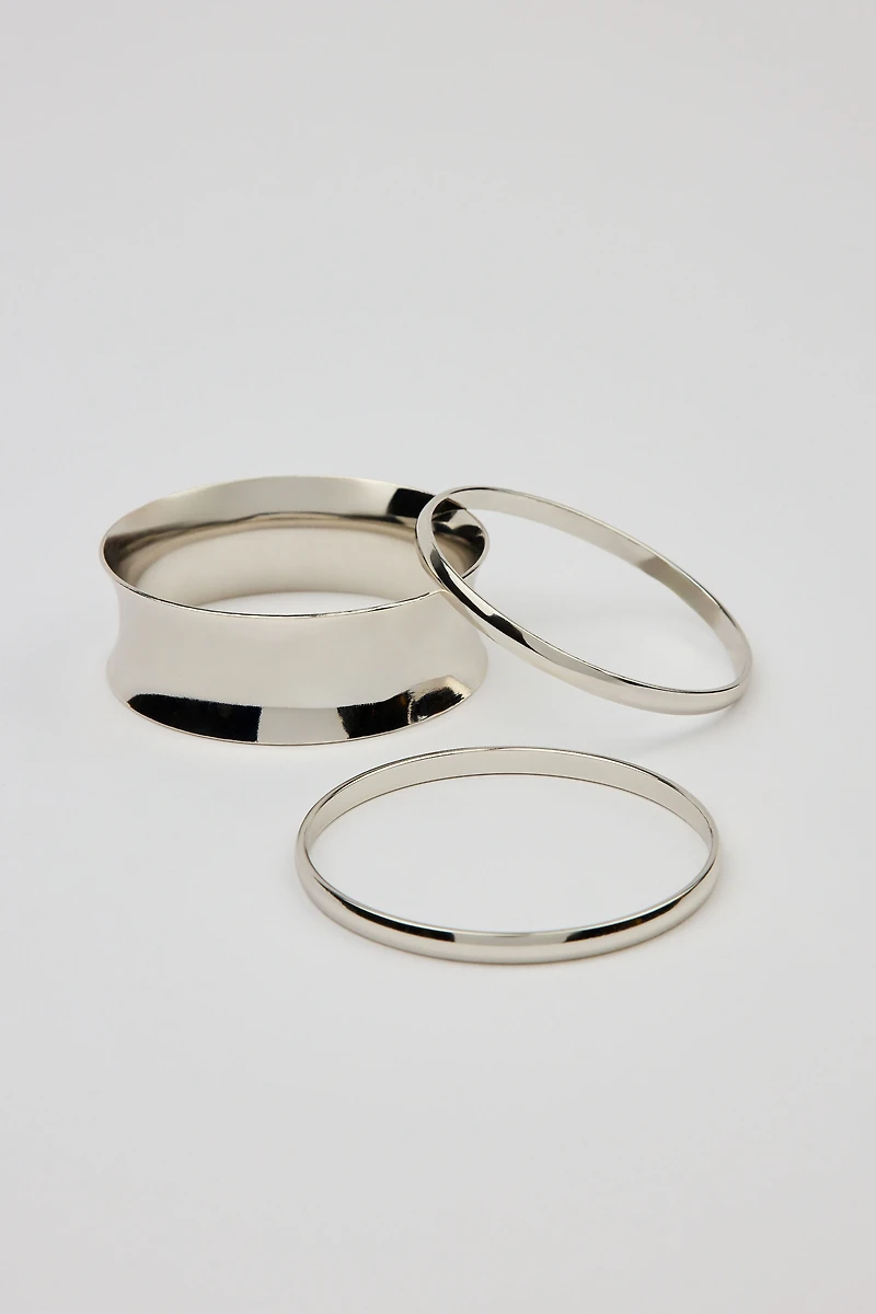 Ensemble de 3 bracelets rigides convexes et ondulés
