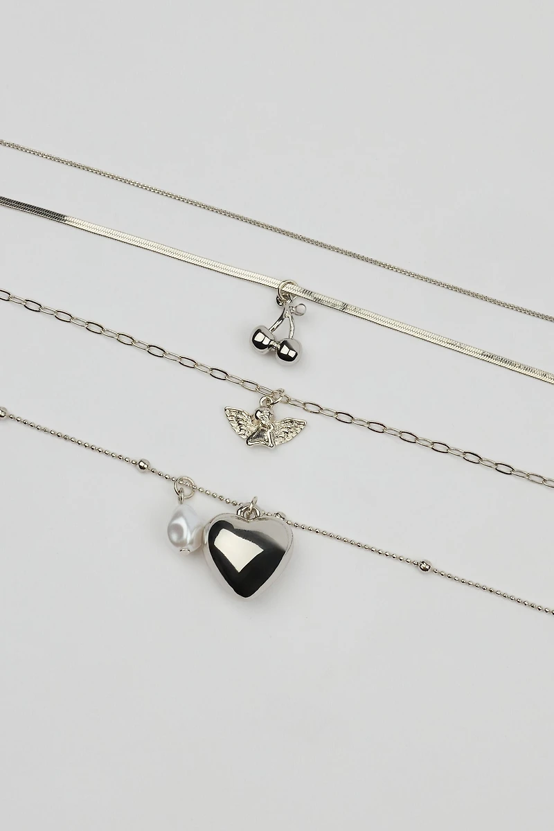 Ensemble de 4 colliers à breloques d'ange et de cerise