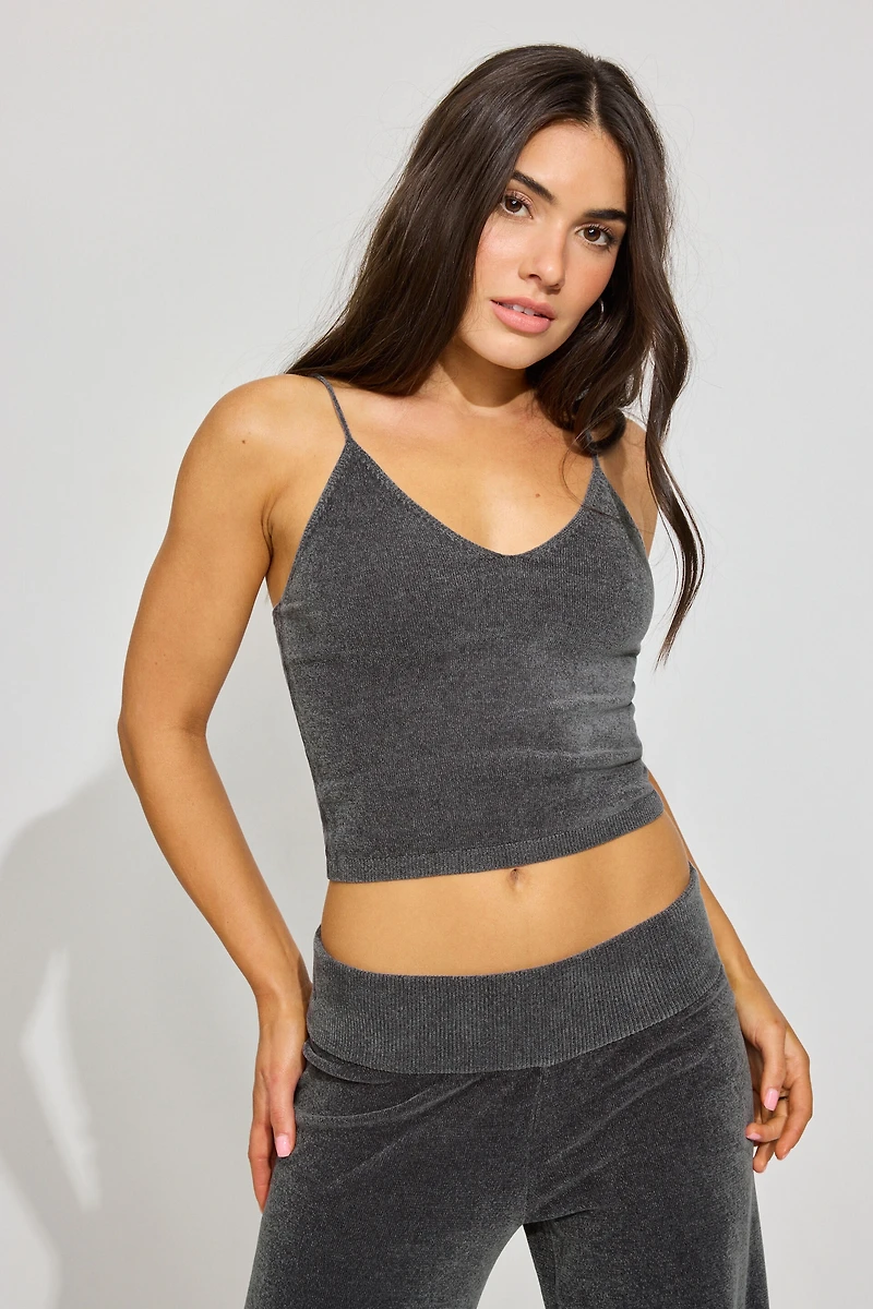 Chenille Tiny Strap V-Neck Cami Top