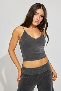 Chenille Tiny Strap V-Neck Cami Top