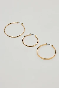 3 Pack Smooth & Textured Hoop Earrings