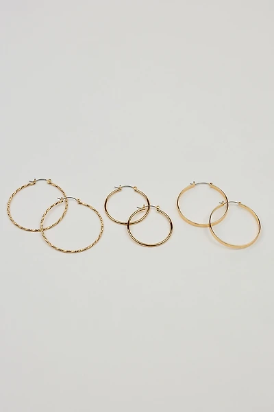 3 Pack Smooth & Textured Hoop Earrings