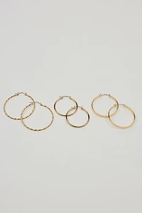 3 Pack Smooth & Textured Hoop Earrings
