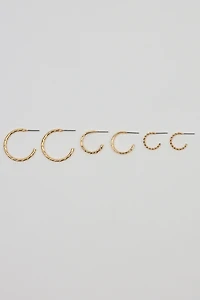 Set of 3 Textured Open Hoop Earrings