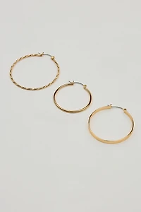 3 Pack Smooth & Textured Hoop Earrings