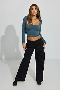 Sweetheart Neckline Long Sleeve Top