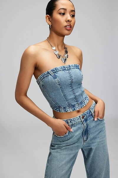 Denim Seamed Tube Top