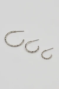 Ensemble de 3 paires d'anneaux d'oreilles ouverts et texturés