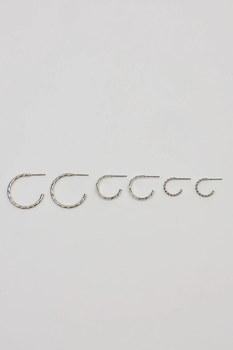 Ensemble de 3 paires d'anneaux d'oreilles ouverts et texturés