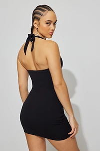 Straight Neck Halter Mini Dress