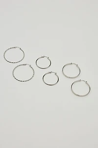 3 Pack Smooth & Textured Hoop Earrings