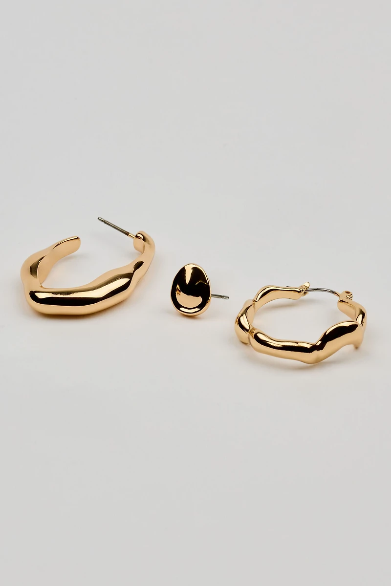 Ensemble de 3 paires d’anneaux et de boutons d’oreilles ondulés
