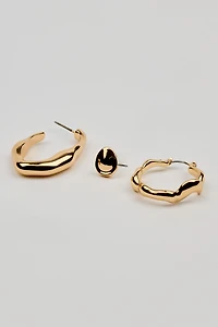 Ensemble de 3 paires d’anneaux et de boutons d’oreilles ondulés