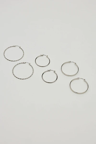 3 Pack Smooth & Textured Hoop Earrings