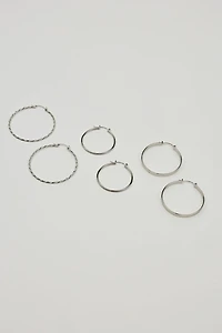 3 Pack Smooth & Textured Hoop Earrings