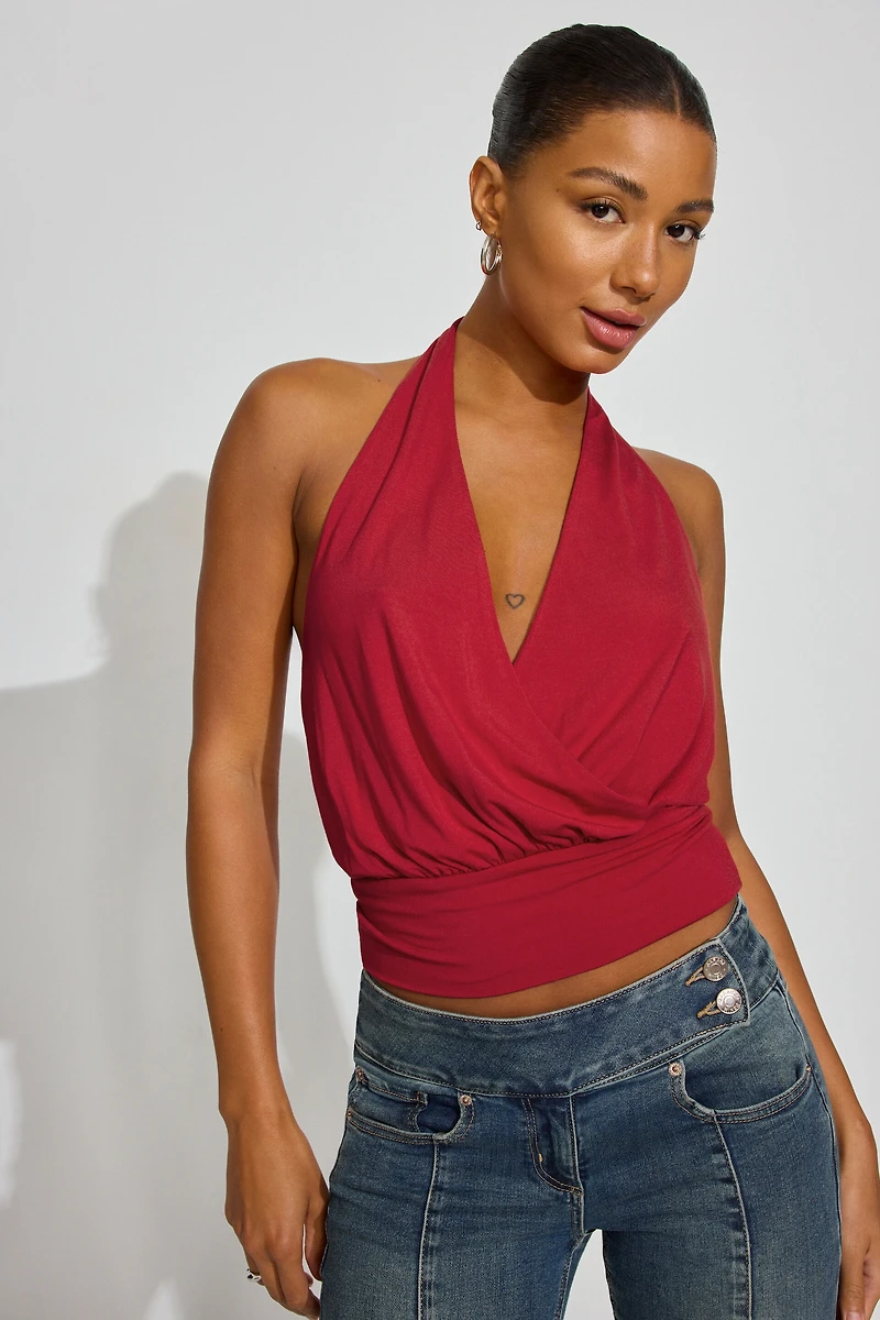 Smooth Surplice Halter Top