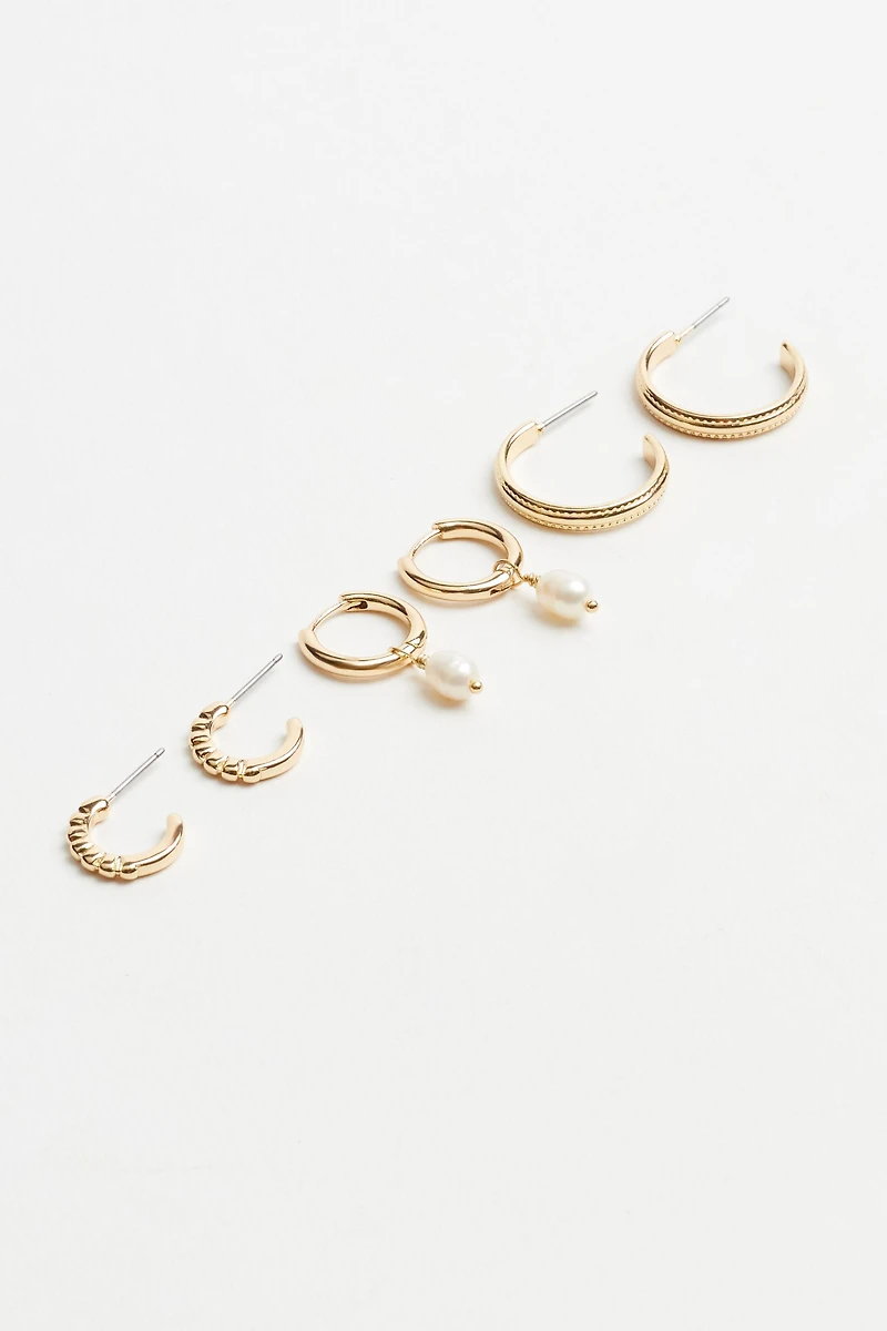 3 Pack Pearl Drop & Hoop Earrings
