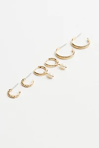 3 Pack Pearl Drop & Hoop Earrings