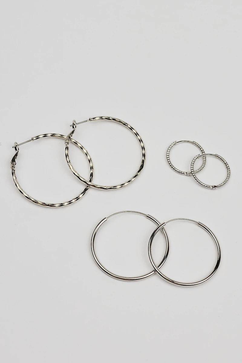 3 Pack of Mini Studs & Thin Hoop Earrings