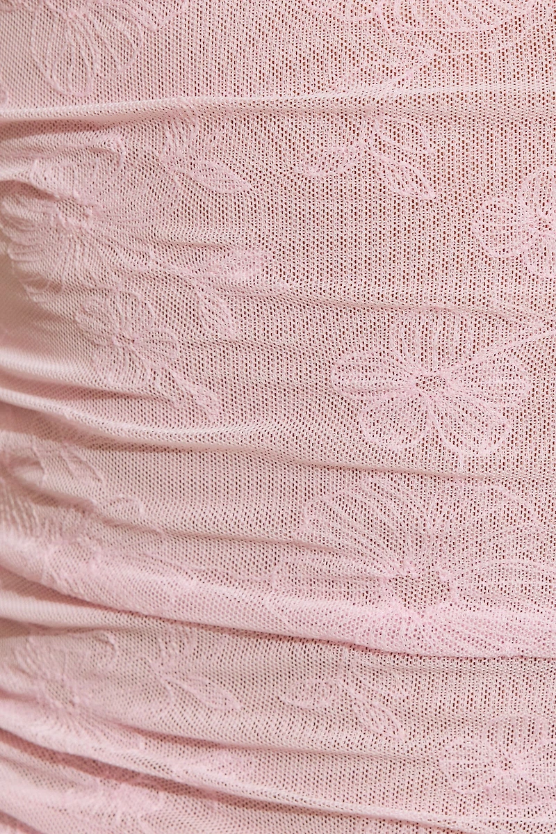 Plunge Ruched Mesh Tank Top