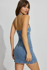 Robe licou droite en denim