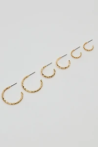 Set of 3 Textured Open Hoop Earrings