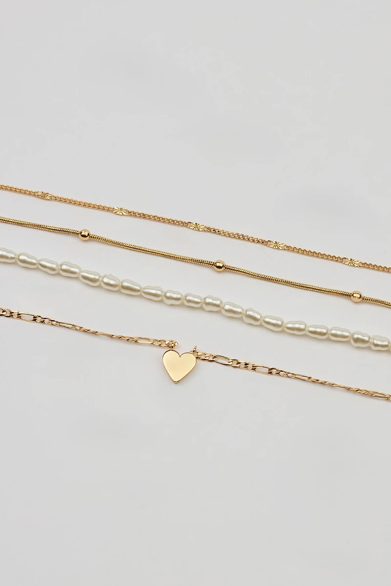 Set of 4 Heart & Pearls Necklaces