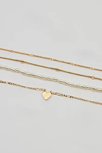 Set of 4 Heart & Pearls Necklaces