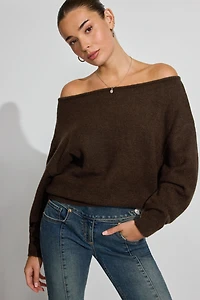 Spongy Relaxed Off Shoulder Sweater