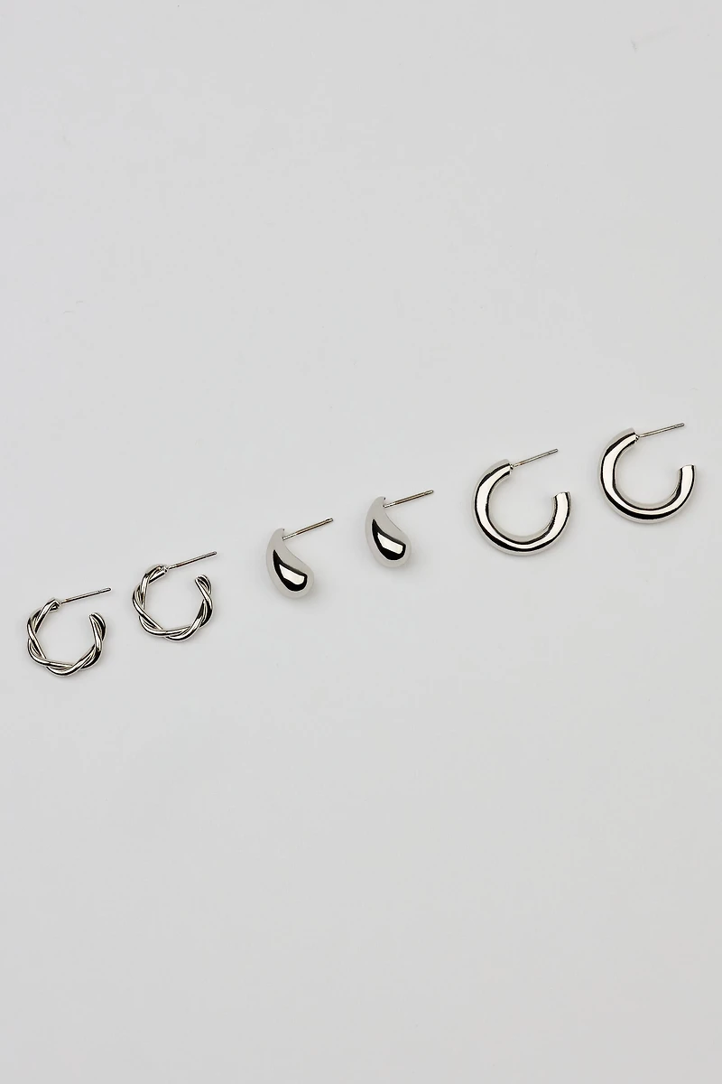 3 Pack of Twist Drop and Hoop Earrings