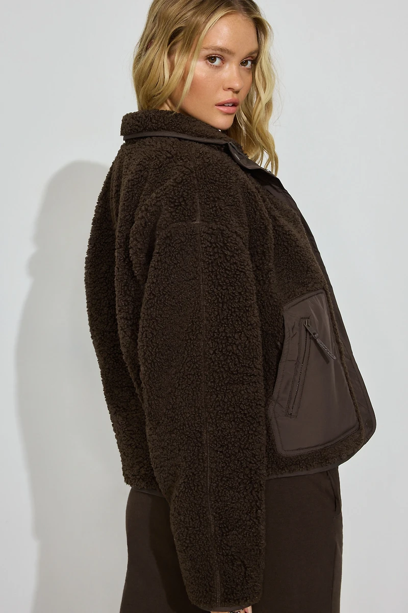 Blouson bimatière en sherpa