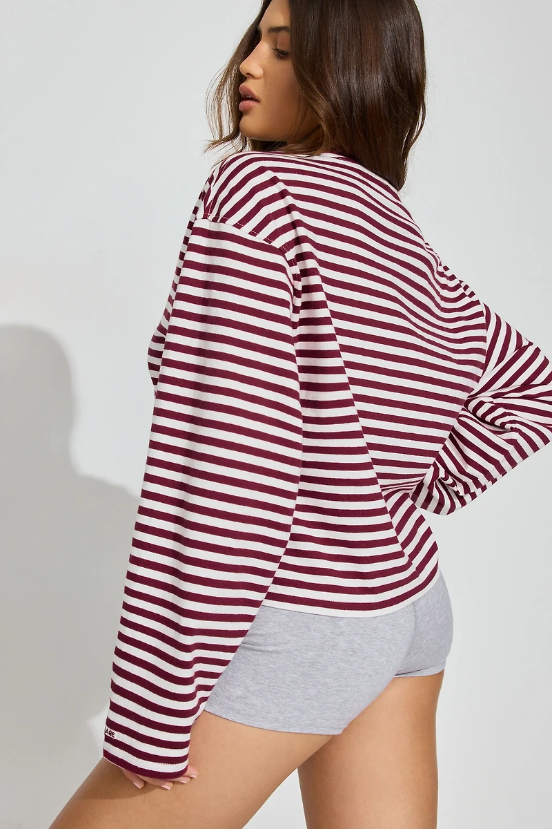 Haut écourté fluide à col rond et à manches longues