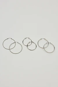 3 Pack Smooth & Textured Hoop Earrings